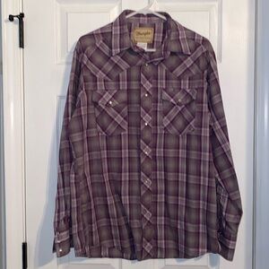 Wrangler Purple Plaid Western Snap Long Sleeve Shirt